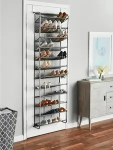 36 Pair Over-the-Door Shoe Organizer Rack for 36 Pairs, 12 Tier, Metal, Gray