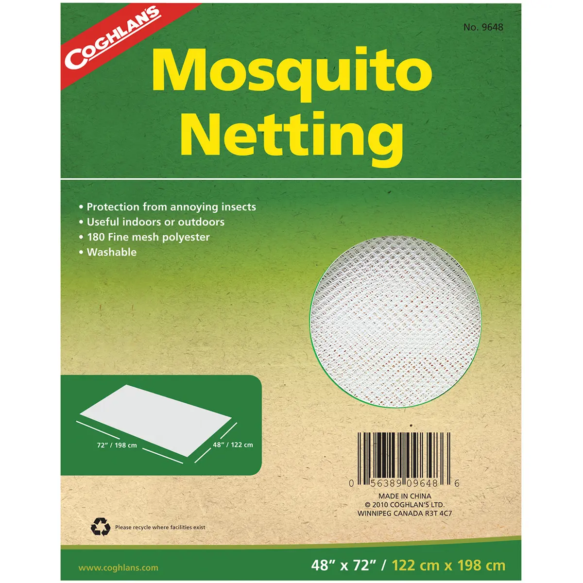 Coghlan's Polyester Mesh Bug Net - 48" x 72" Insect Control Mosquito Net, Washable, Machine Wash, for Indoors/Outdoors, Insect Control Mosquito Nets