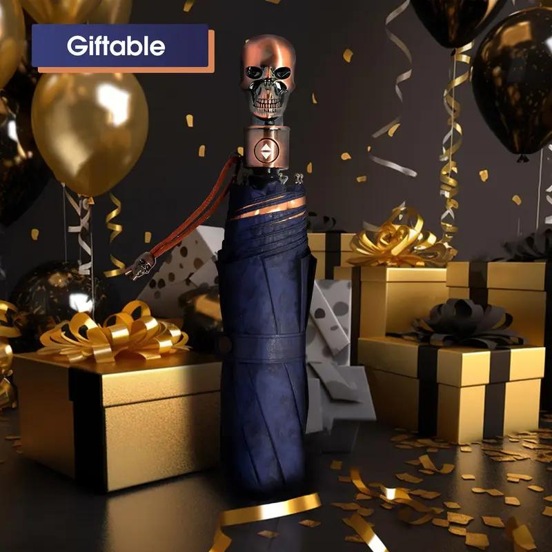 Personalized Creative Skull Handle Umbrella Windproof Waterproof Rainproof Large Surface Business Umbrella for Men and Women Multiple Specifications Available