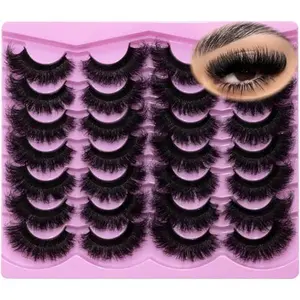 Mink Lashes Fluffy 20mm Volume False Eyelashes 8D Cat Eye Strip Lashes D Curl 14 Pairs Dramatic Soft Eyelash 25mm Big Long Lash Strips Lashes Pack That Look Like Extensions Faux Mink Lashes