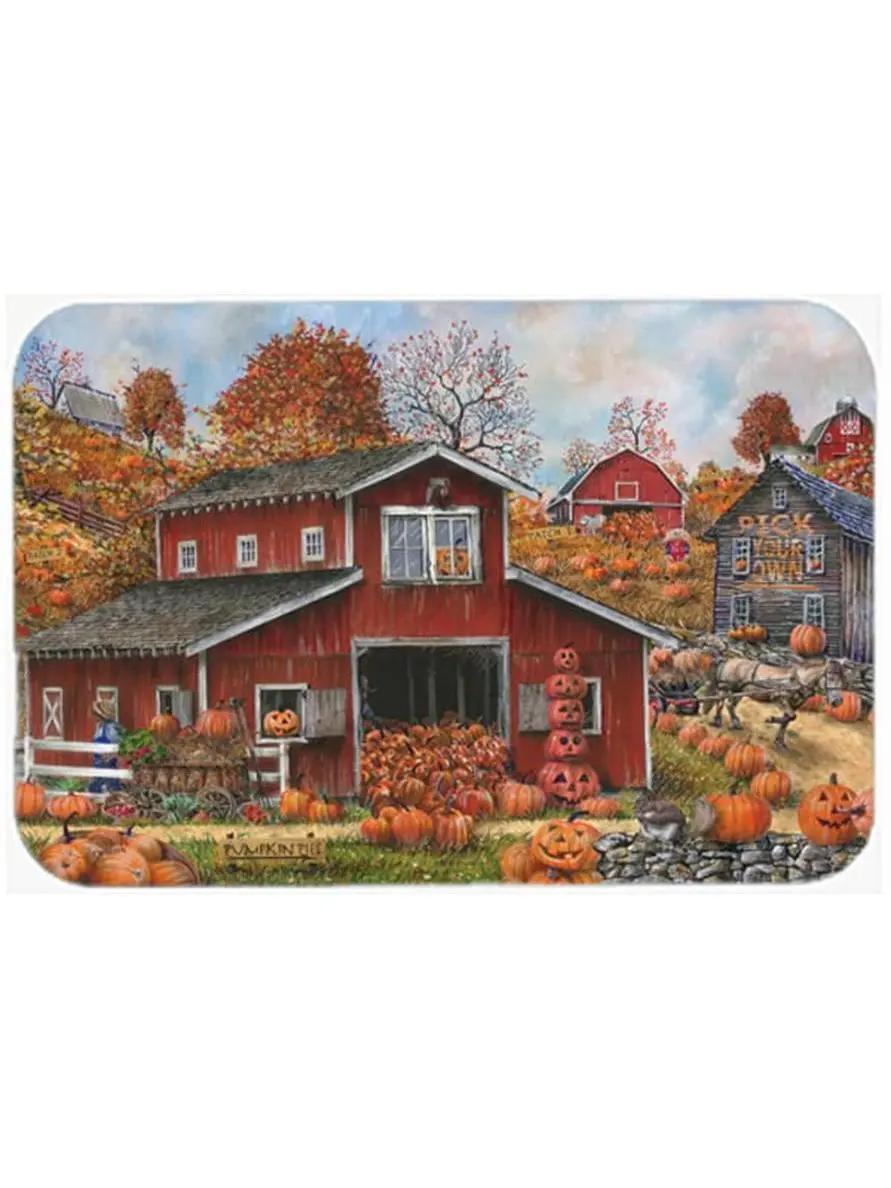 Large Tempered Glass Chopping Board - Fall Artwork Pumpkin Scene Design, Non-Skid, Heat Resistant Kitchen Cutting Board