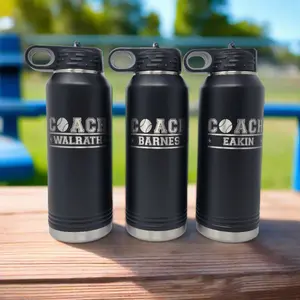 Personalized Baseball Water Bottles - Custom Engraved 32oz Stainless Steel Bottle for Baseball Players and Baseball Coaches
