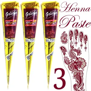 100% Natural Golecha Herbal Henna Cones – Instant No-Mess Temporary Tattoo Kit | Organic Handmade Maroon Mehndi for Bridal & DIY Body Art | Easy Stencil Henna for Women & Girls