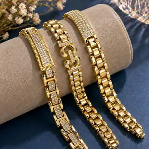 Men's Gold Cuban Bracelet, Classic Style Fashion Matching Exquisite Pretty Rhinestone Decorated Jewelry Bracelet for Everyday Wear, Fashion Matching Bracelet