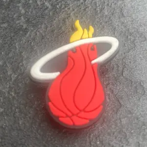 Miami Basketball Jiblet Shoe Charm - Red Basketball with Yellow Flames Design for Sports Fans