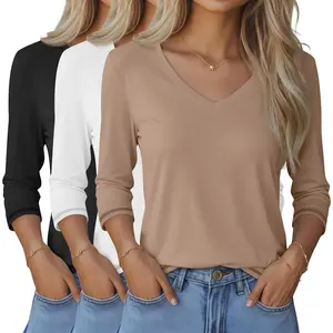 3 Pack Women's 3/4 Length Sleeve Tops V Neck T Shirts Loose Fit Blouses Casual Tees 2026 Fashion Clothes