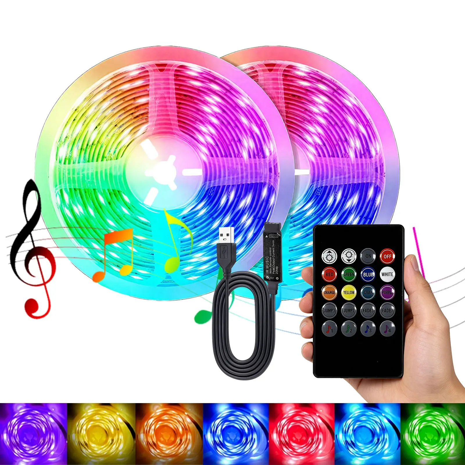 RGB LED Light Strip, LED Lighted, Low Voltage 5v, Sound Control, Customizable Light Effects, Includes 20-Key IR Remote Controller, Home Decor Atmosphere Lighting, RGB Ambient Lighting, Holiday Party Decoration, Dimmable Rgb Light