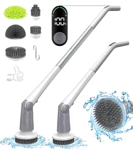 Electric Spin Scrubber, Cordless Cleaning Brush with 5 Replaceable Brush Heads, Tub and Floor Tile 360 Power Scrubber Dual Speed with Adjustable & Detachable Handle for Bathroom Kitchen Car
