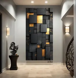 2D Flat Black Golden Geometric Canvas Wall Art,Modern Art Home Decoration, Striped Geometry, Black Golden BlockArt Canvas Poster, Suitable For Living Room, Bedroom, Kitchen,Bathroom Wall Art Decoration, Realistic Posters, Room Art, DecorativeGifts