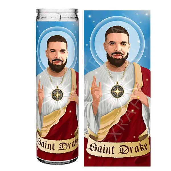 Saint Drake Hip Hop Rap Celebrity Prayer Devotional Parody Candle, 8" white unscented glass Gift Birthday
