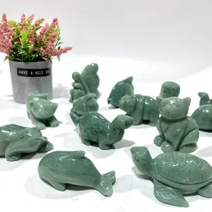 IG Crystal Green Aventurine Animal Crystal Carvings Flower Fairy Cat bird Tortoise Dolphin Bear Fish Seal Dinosaur Rhinoceros Frog Shark Carvings Healing Stones Natural Stone Chakra Balancing Reiki Home Office Decor