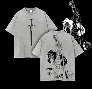 Limited Erza Scarlet - Fairy Tail Anime Double Printed Vintage Washed Tee Unisex Oversize Anime Manga Washed Heavyweight Cotton T-shirt, Gift For Anime Fan Lover
