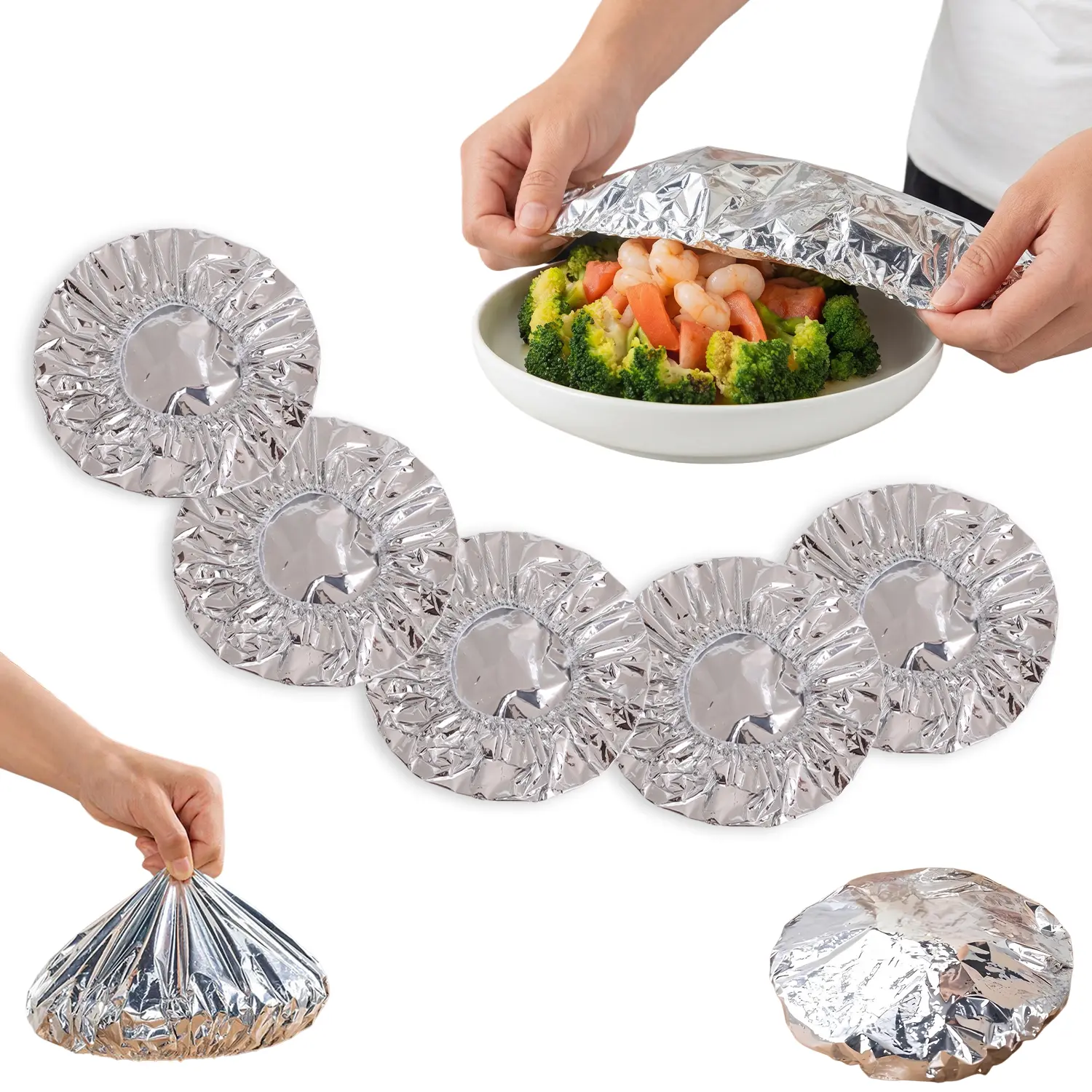 10 Pcs Adjustable Aluminum Foil Food Covers, Pop-Up Tin Foil Food Insulation Cover for Kitchen Dishes, Warmth Retention, Kitchen Aluminum Foils Bag for Any Plate or Bowl