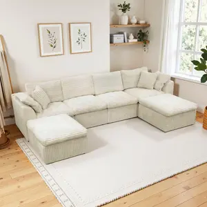 U-Shaped Sectional Couch Boneless Modular Sectional Sofa with Ottoman & Pillows Deep Seat Cloud Couch sofas living room Color White, Cream, Beige family corduroy memory foam ushaped  Velvet