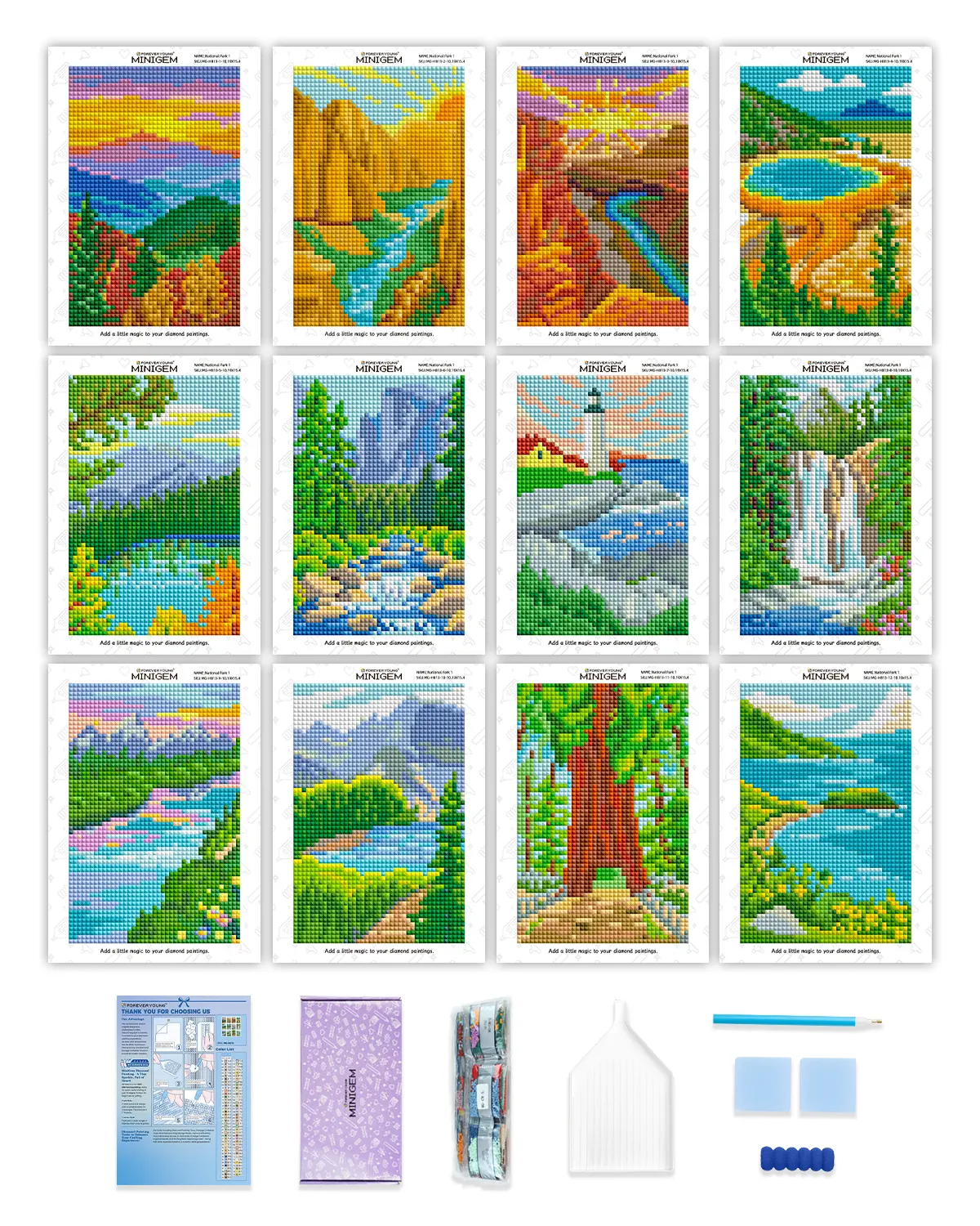 ForeverYoung U.S. National Park Small Diamond Art Kits for Beginners and Adults, 12 PCS 5x7 Inch Square Diamond Painting Canvas, Fun DIY Craft for Collecting, Display, and Stress Relief