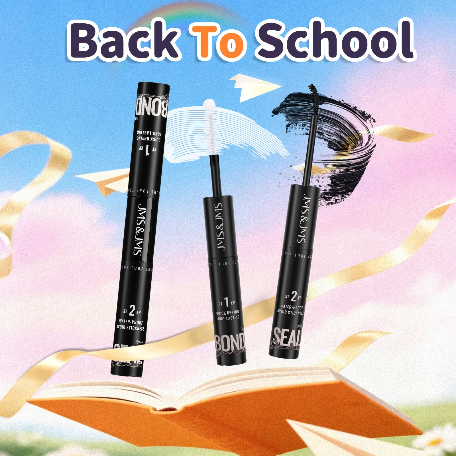 2 in 1 Lash Bond&Seal l JMS&JMS Stronghold Waterproof Eyelash Bond,Survive Showers Swims,Quick-drying,Easy to Apply&Remove,No Residue No Latex Formaldehyde-Free,Gentle,Lock Eyelash Beauty ALL DAY WEAR Cosmetic Makeup #dealsforyoudays