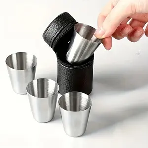 5-Piece Outdoor Travel Stainless Steel Mini Cup Set Whiskey Glasses Portable 1.01Oz Drinkware for Picnics Parties Decor & Supplies