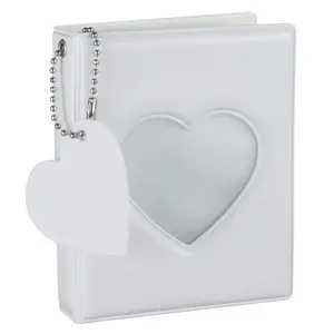 3-inch Kpop Photo Card Holder Book Mini Album with Heart-Shaped Hollow Design & 32 Pockets Portable Pvc Binder for Photos & Cards Pink Decor Gift