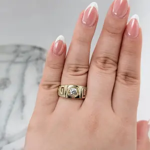 14K Gold Plated Thick Band GG Ring with Rhinestone (ONLY SIZE 8)