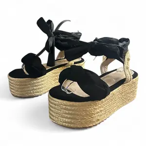 Roman Jute Sandal with Braids Black 5cm