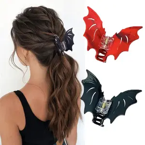 Bat Design Hair Claw Clips 4-Pack Punk Style Gothic Halloween Hair Accessories for Women Girls Non-Slip Teeth Strong Hold Daily Party Wear