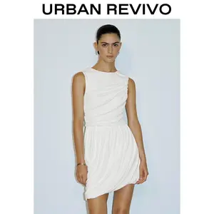 URBAN REVIVO Women's Twist Ruched Sleeveless Straight Dress UWG750061 - Slim-Fitting Strap-Free Single-Piece Casual Dress, Spring Statement Detail, Formal Elegance for Ladies, Stylish Wear, Lady