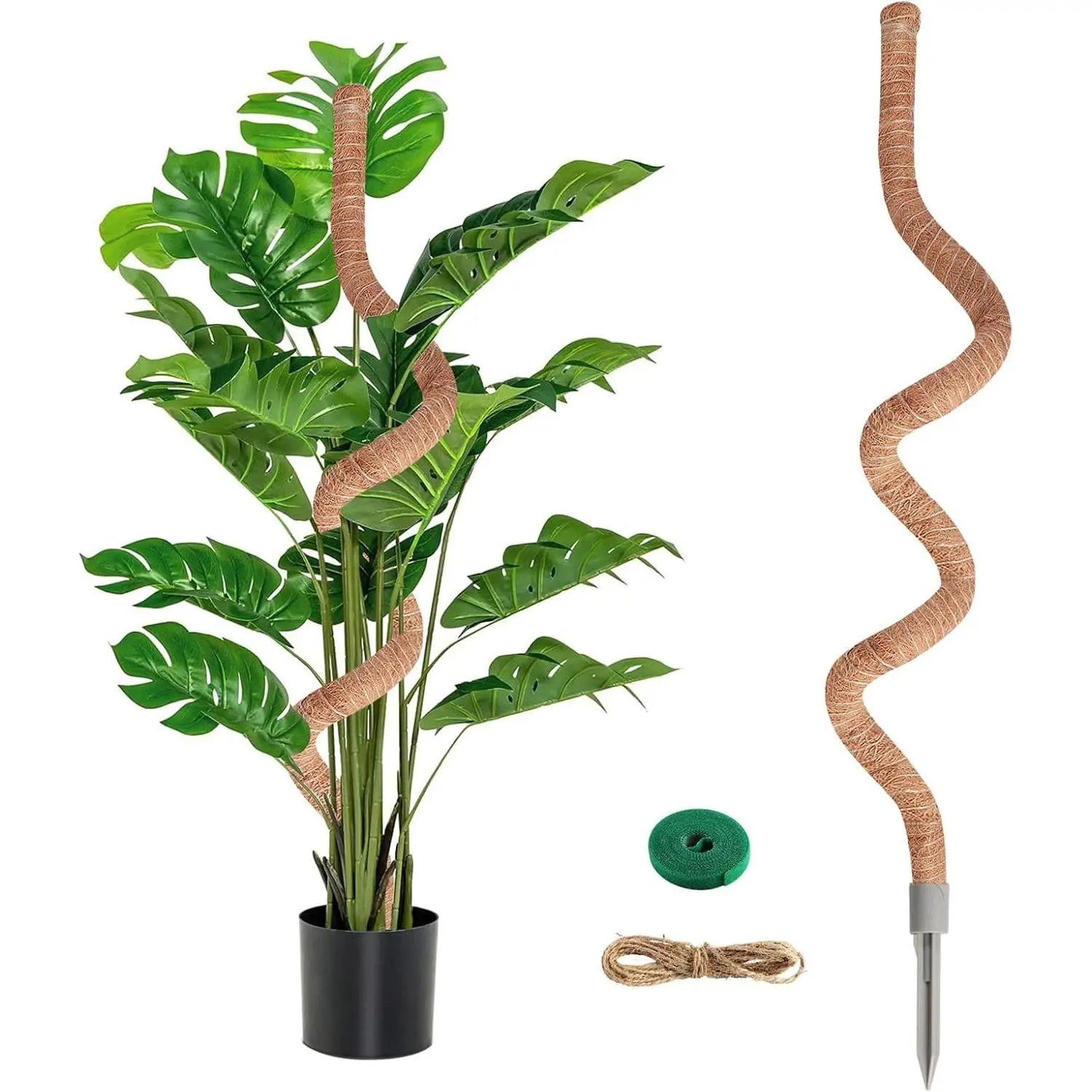 1 x 51-Inch Flexible Curve Moss Pole Kit with Solid Core, Coconut Fibers, 1 x 6.6 Jute Rope – All Seasons Monstera Climbing Support for Indoor Potted Plants, Plant Stand, Trellis Stakes, 1 X 51-Inch Moss Pole