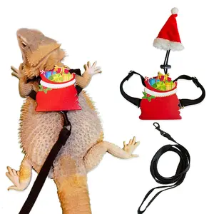 Christmas Beard Lizard Hat Leash Kit, Includes Christmas Hat Lizard Leash Set and Reptile Leopard Gecko Costume Accessories