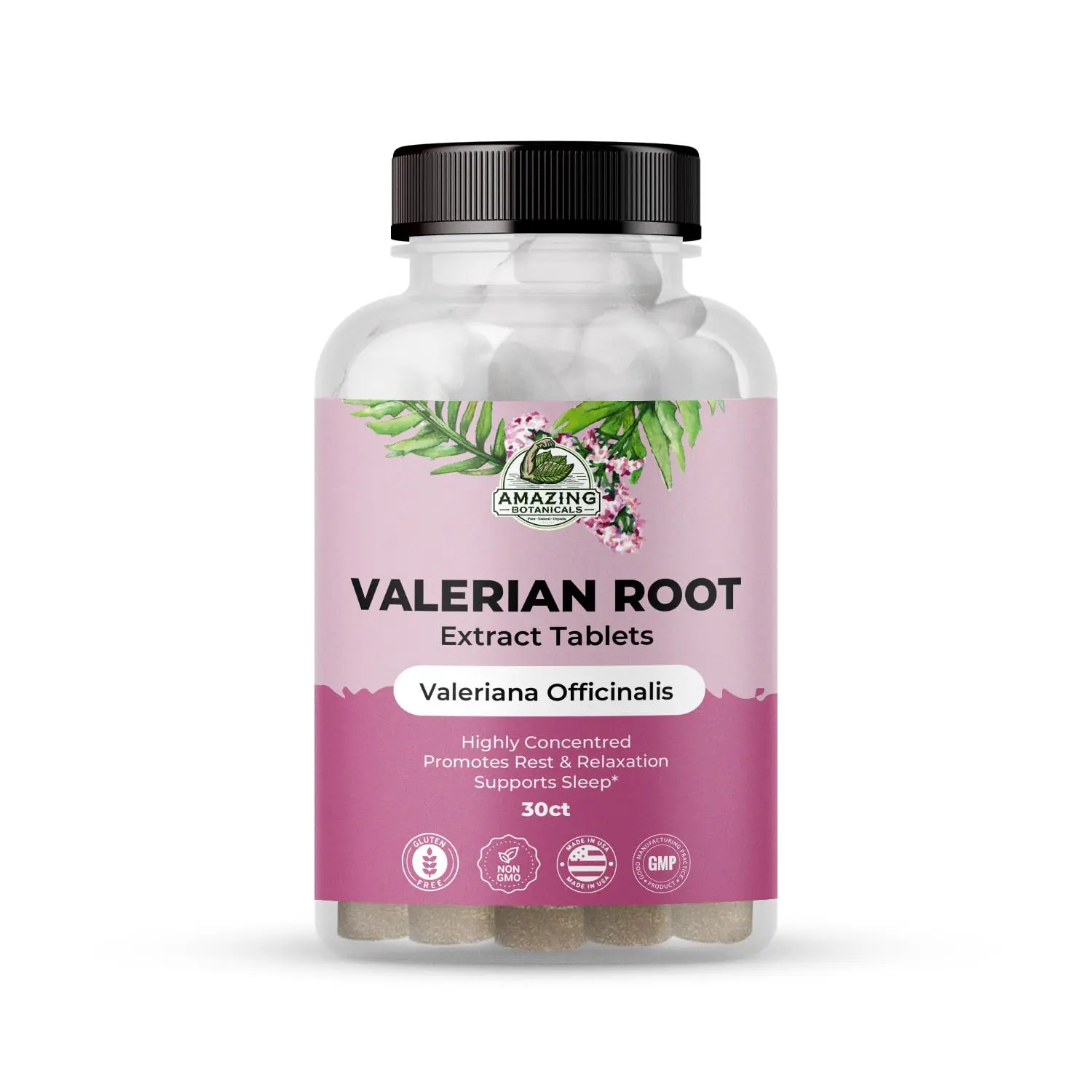 Amazing Botanicals Certified Organic Valerian Root Tablets - 200mg Natural Extracts, 30ct (Pack of 1), Stress & Anxiety Relief, Relaxation Support, Soothing Healthcare Dietary Supplement (Consult Your Doctor Before Use)