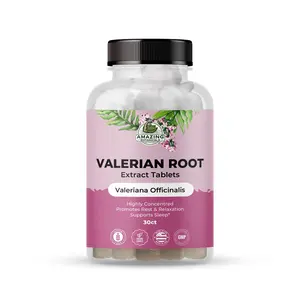 Amazing Botanicals Organic Valerian Root Dietary Edible Supplement Tablets - 200mg Natural Extract per Tablet for Relaxation & Calm - 30 Count