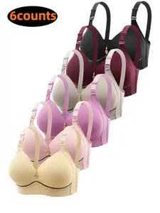 Pack of 6 Women's Solid Wireless Rhinestone Decor Push Up Bra, Casual Comfortable Breathable Bra for Daily Wear, Women's Lingerie for All Seasons Wirefree Bra