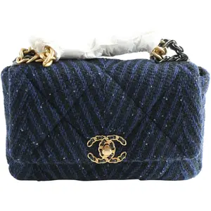 Pre-owned CHANEL Tweed Shoulder Bags 19 Flap Bag Quilted and Sequins Medium Shoulder Bag