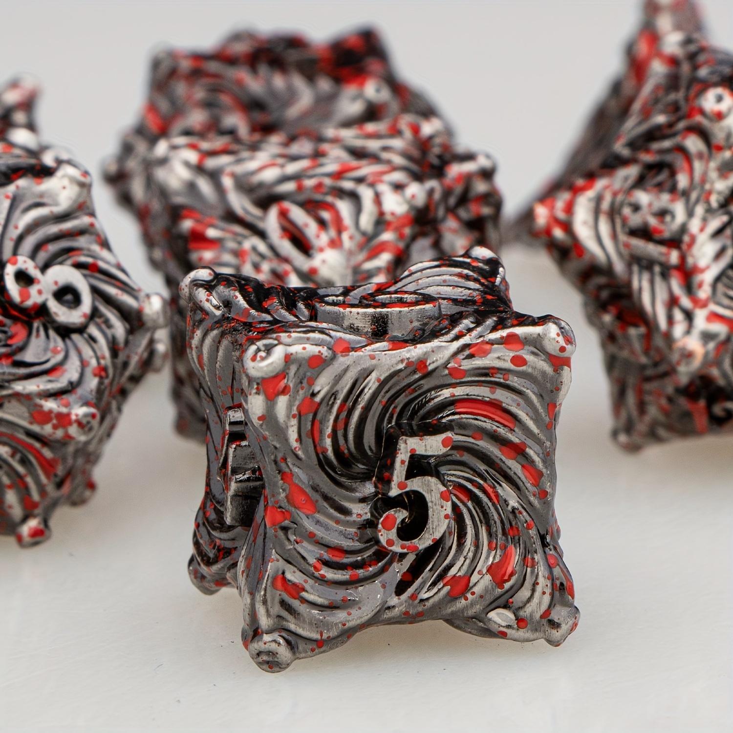 DND Metal Dice Set Blue Dungeons and Dragons Dice 7pcs Vortex Design D&D Dice Polyhedral Dice RPG D and D Role Playing Games Dice D20 D12 D10 D8 D6 D4