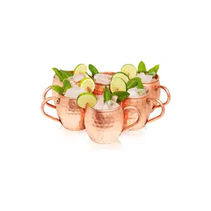 Kitchen Science Moscow Mule Copper Mugs Set of 6 (16oz) Handcrafted Design With Smooth Rounded Lip Drinkware Cocktails