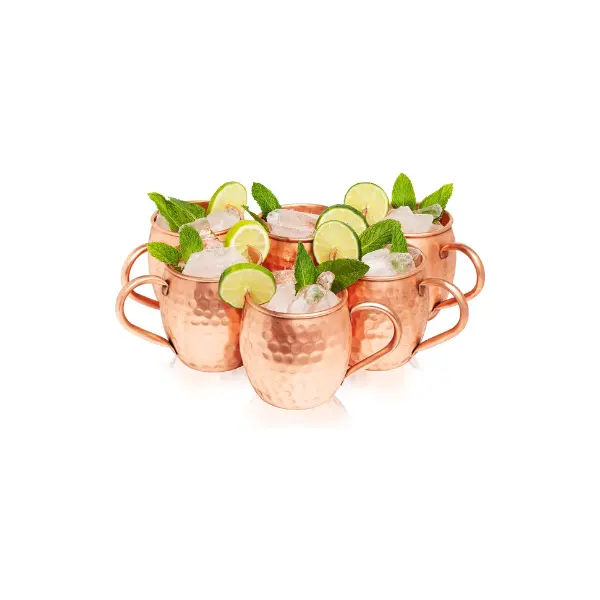 Kitchen Science Moscow Mule Copper Mugs Set of 6 (16oz) Handcrafted Design With Smooth Rounded Lip Drinkware Cocktails