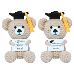 Graduation Bear with Card, 1 Count/2 Counts Cute Graduation Bear Ornament Plush Toy, Stuffed Animals Desktop Decoration for Home Office School, Gift for Him Her, Handmade Crochet Figure