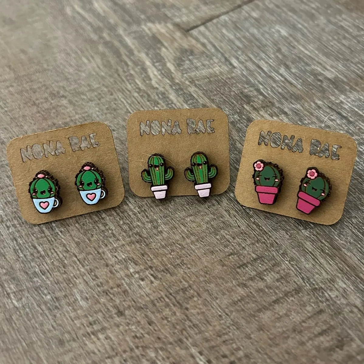 Succulent Wooden Earrings - Cactus Earrings