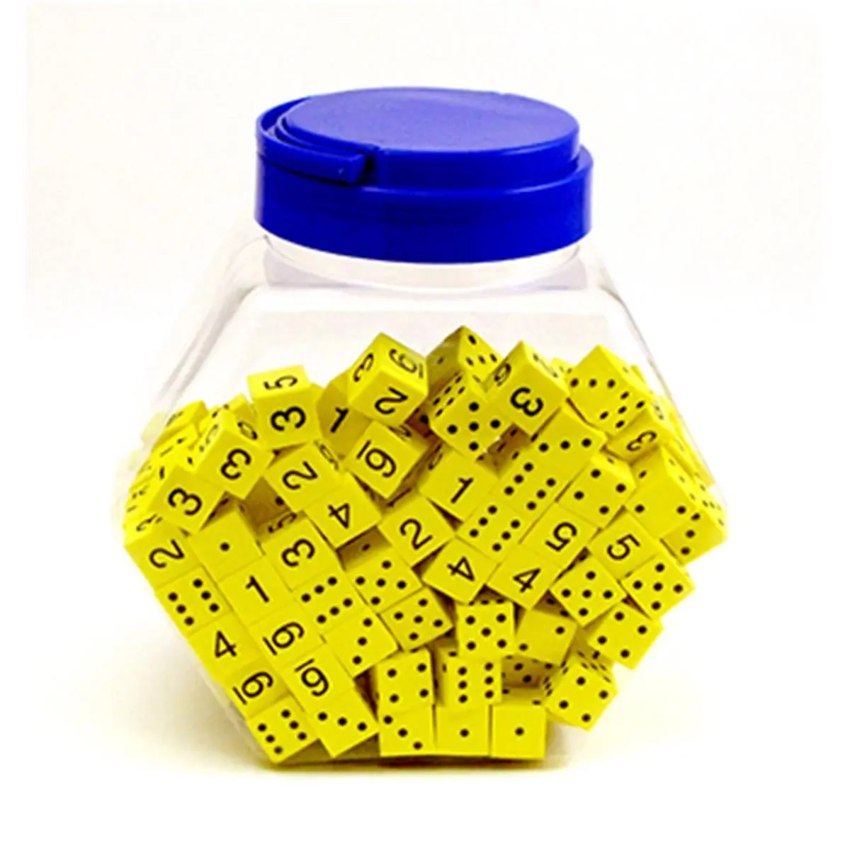 212 MAIN Artificial 16Mm Foam Number Dice - Sturdy Tub of 200 with Yellow Spots, Yellow Numbers (Koplow Games Inc. KOP17268)