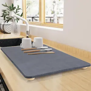 Large Stone Dish Drying Mat for Kitchen Counter, 24"x16" Quick Dry Super Absorbent  Diatomaceous Earth Stone Mat with hemisphere wooden , Non-slip, Heat Resistant, Multi-purpose mats.