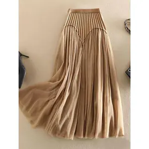 1pc Women's Casual Wide Pleated Tulle Skirt