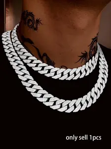 Exquisite Punk Colorful Cuban Link Design Necklace, Cuban Style Necklace, Iced Out Chains Bling Hip-Hop Jewelry Accessory, Ideal Gift for Men Women, Daily Wear