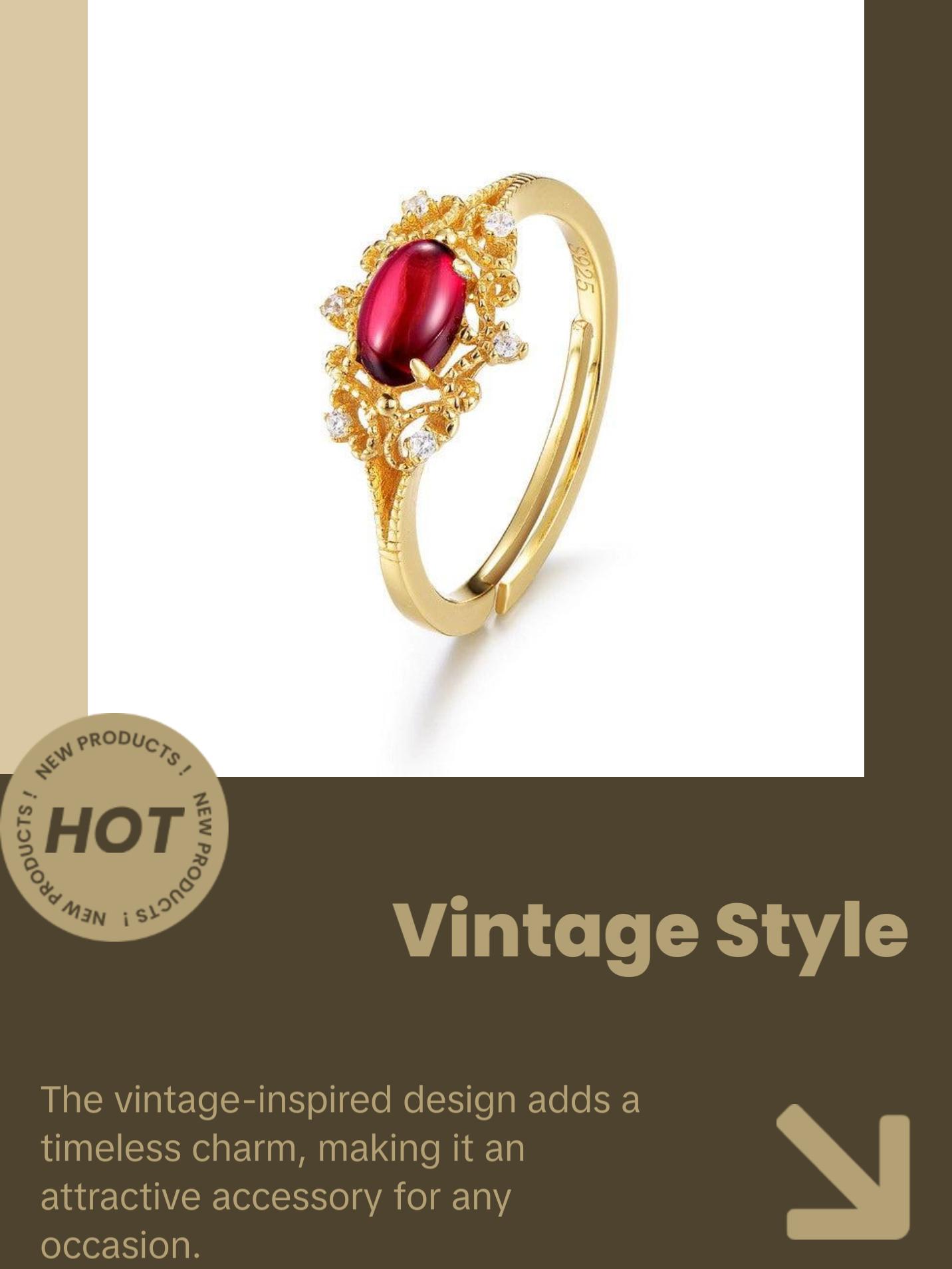 Garnet Oval Cut Vintage Style Adjustable Ring