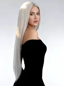 32 Inch Silver Grey 13x4 Lace Front Wigs Pre-Plucked Realistic Illusion Hairline Natural Hairline Glueless Synthetic Wig Free Part Straight Wig for Vacation Party Prom