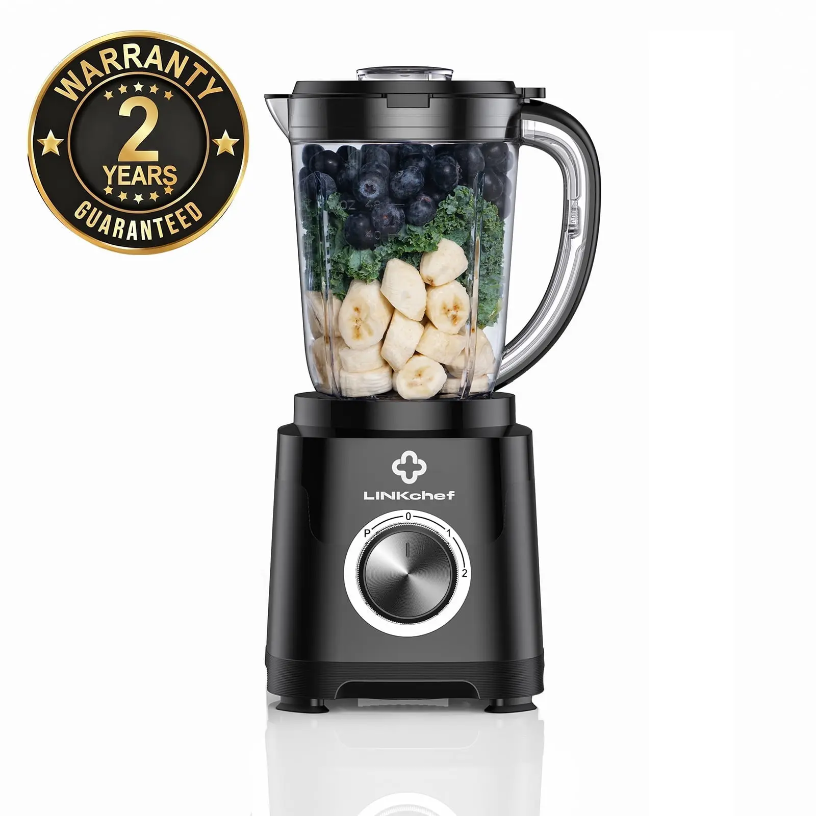 LINKChef Countertop Blender, 450W Blender for Smoothies and Shakes, 57 oz Jar, 2 Speeds with Pulse, Black