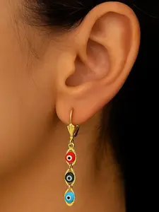 14K Gold Filled Evil Eye Earrings - Lever Back Earrings for Womens - Religious Jewelry - 40x5.5mm Dangling Earrings for Anniversary Birthday Everyday Wear Gifts