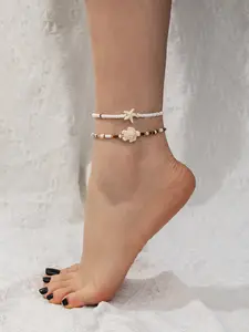 Boho Style Sea Star & Turtle Design Anklet, Fashionable Beaded Anklet for Women & Girls, Casual Trendy Body Jewelry for Party, Daily Decor for Birthday Gift, Dainty Layered Anklet, Trendy Fashionable Accessories