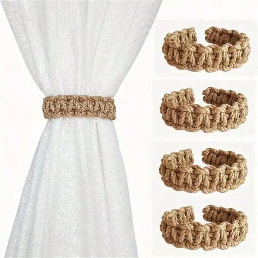 Handwoven Jute Rope Curtain Storage Bracket Set, Decorative Hanging Hooks for Bedroom Home Decoration Accessories, Durable & Stylish Design, Interior Decoration Accessories, Home Accessory, Cabin Room Decor