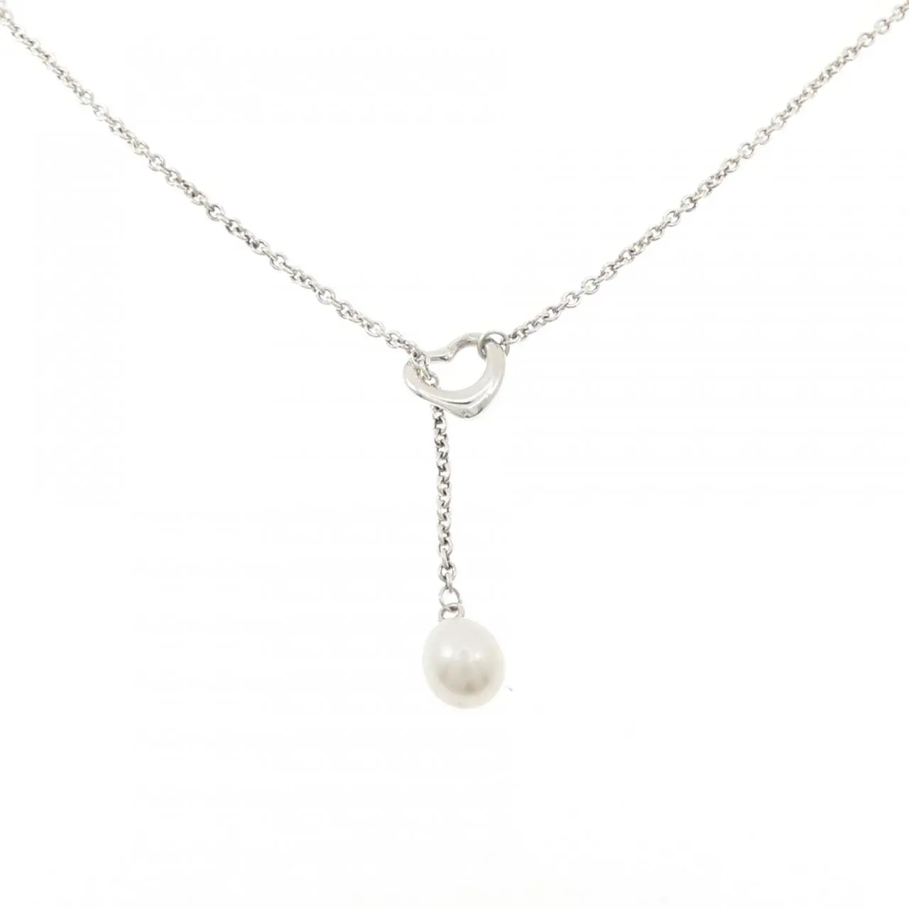 Pre-owned Tiffany & Co. Sterling Silver 925 (Ag925) Small Leather Goods Tiffany Open Heart 925 Silver Pearl Necklace