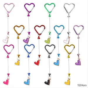 12/24pcs Heart Beadable Keychain Bar and Heart Beads Set DIY Keychain Pendants Jewelry Making Craft Supplies Valentine's Day Gift