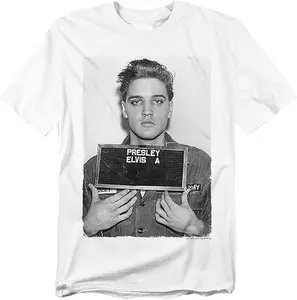 Elvis Presley Shirt Vintage Rock King Mugshot T-Shirt MenBlack and White Photo Print Retro Army Graphic TeeWhite Top